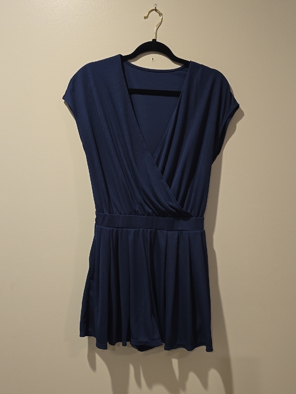 HALARA Deep Navy Wrap Romper with Pleated Shorts